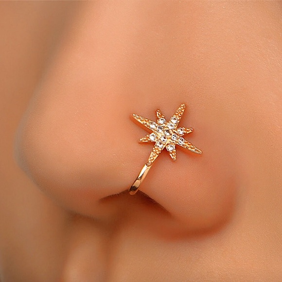 🔵𝟲𝟱%𝗢𝗙𝗙 𝗯𝘂𝗻𝗱𝗹𝗲𝘀 𝟯+🔵 NEW CZ Silver Star Fake Nose Ring - Picture 5 of 9